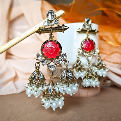 Sayani Chandbali Jhumka Earrings- Red