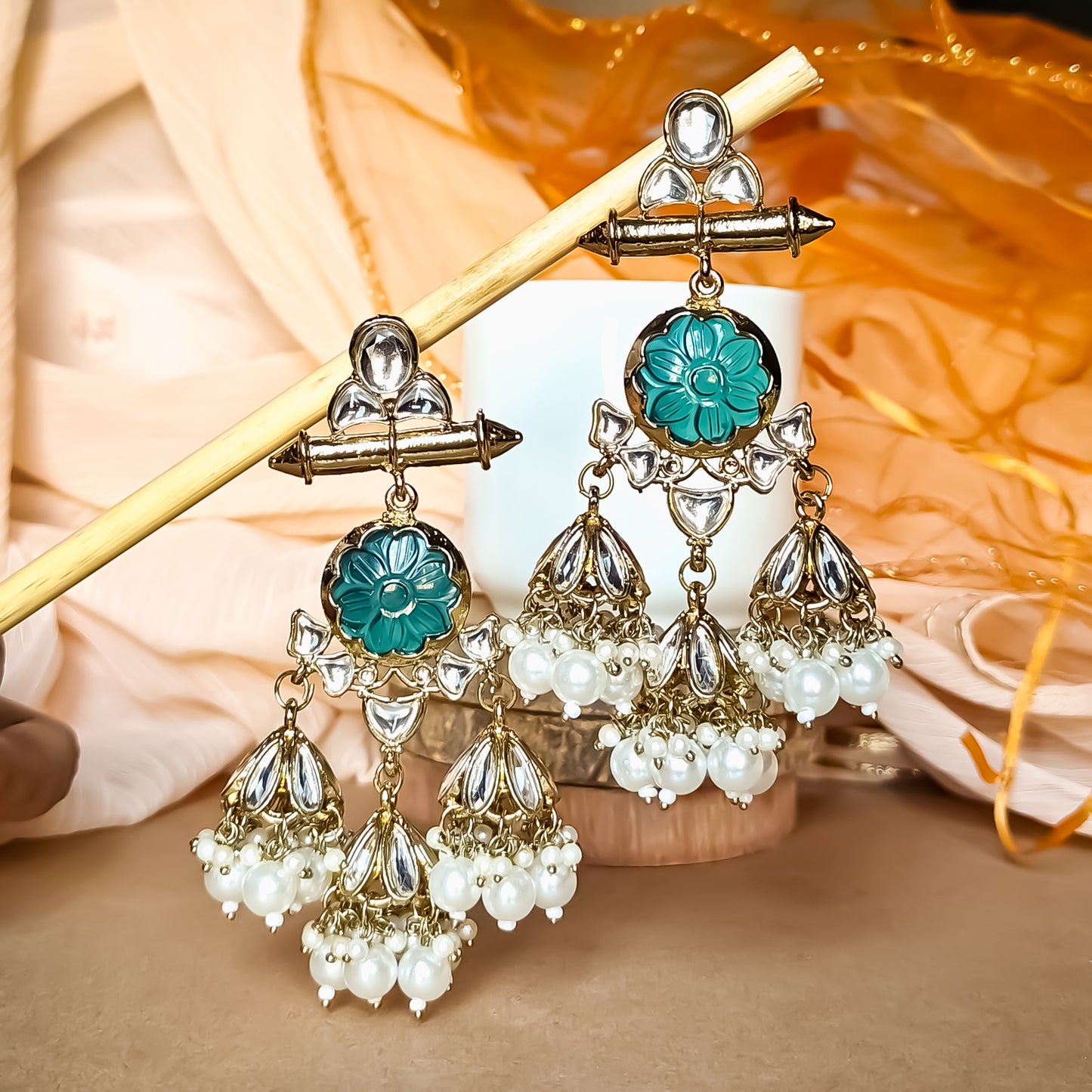 Sayani Chandbali Jhumka Earrings- green