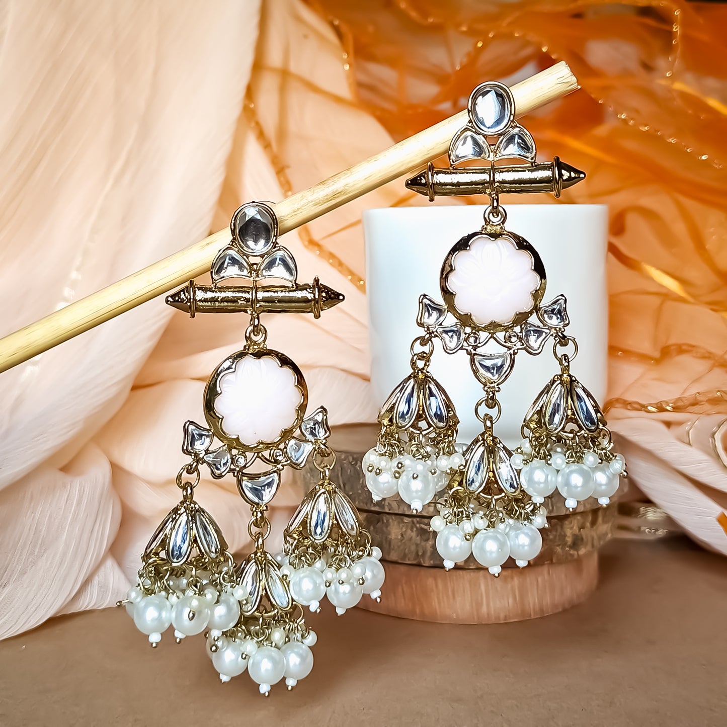 Sayani Chandbali Jhumka Earrings- Baby Pink