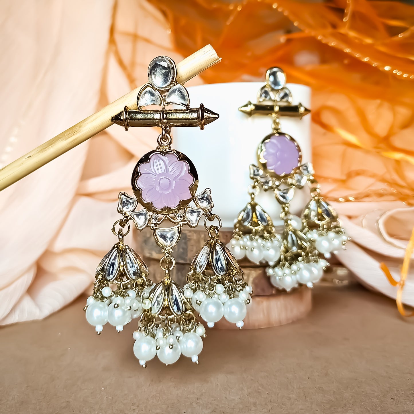 Sayani Chandbali Jhumka Earrings Lavender