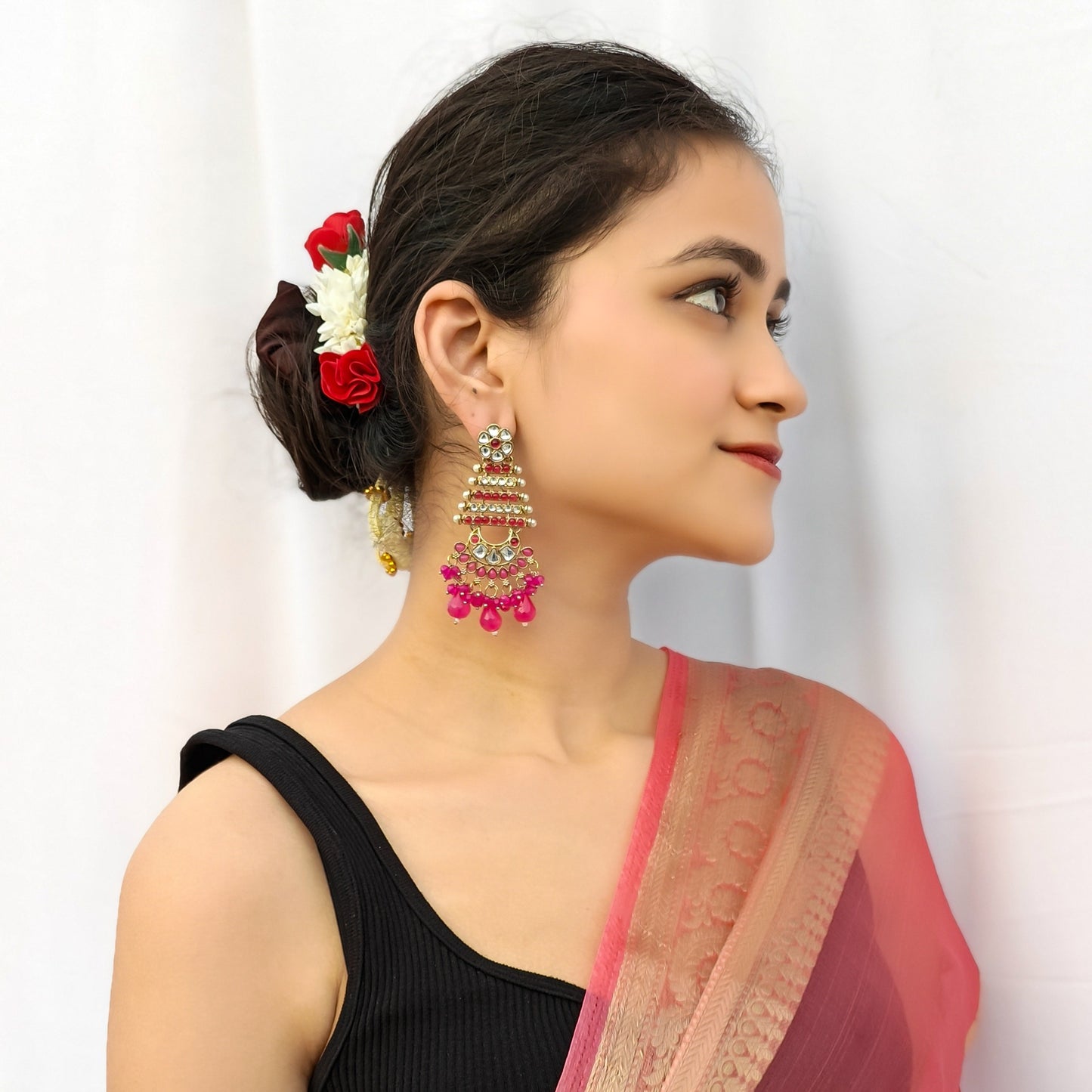 Kuhu Designer Earrings Hot Pink