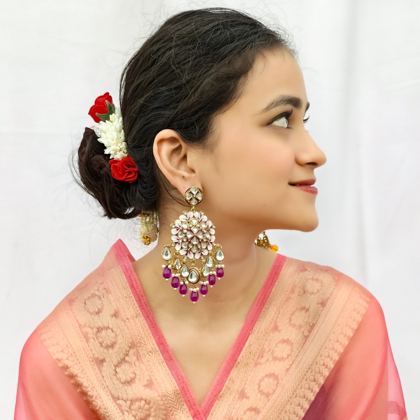 Saanjh Meenakari Chandbali Earrings Purple