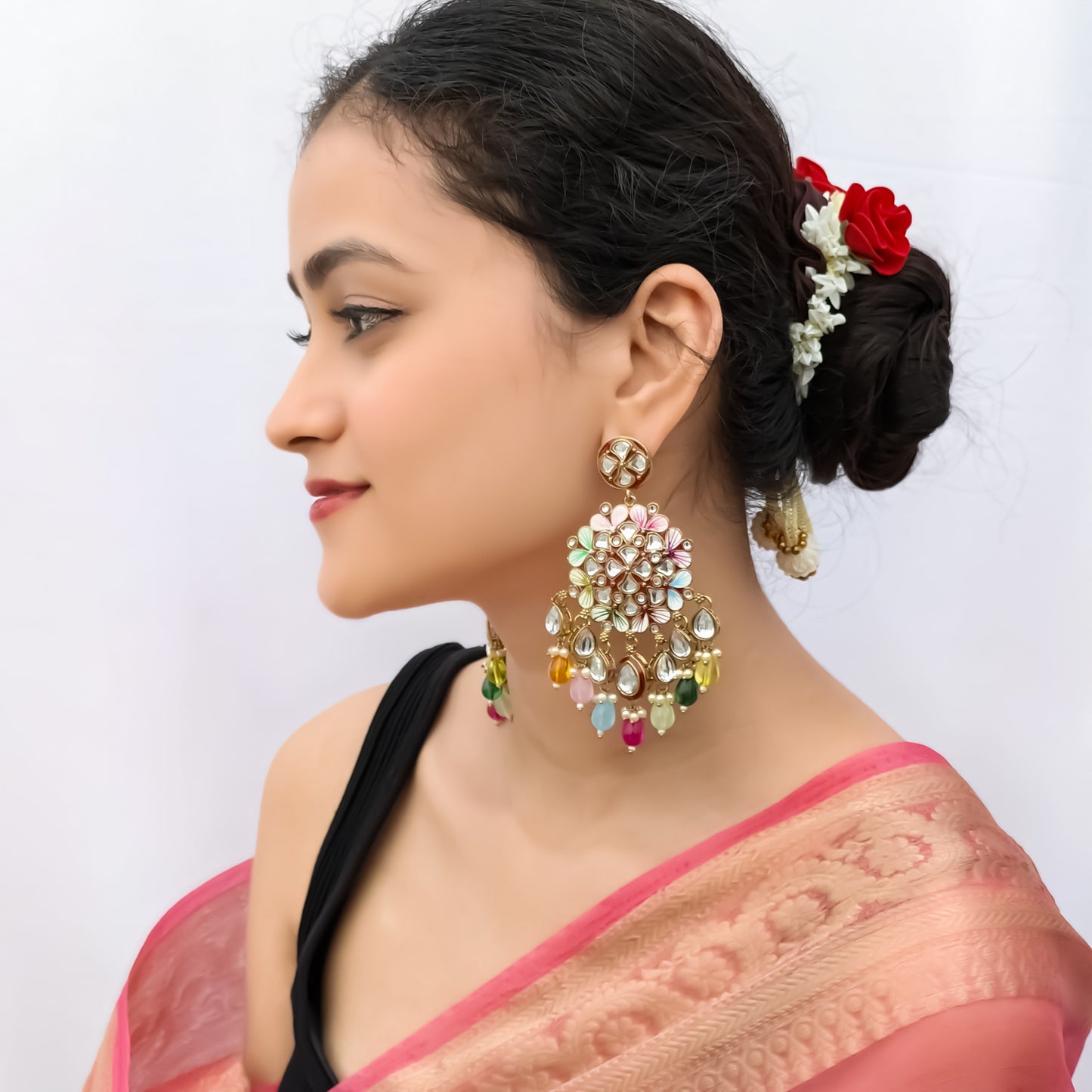 Saanjh Meenakari Chandbali Earrings Multi