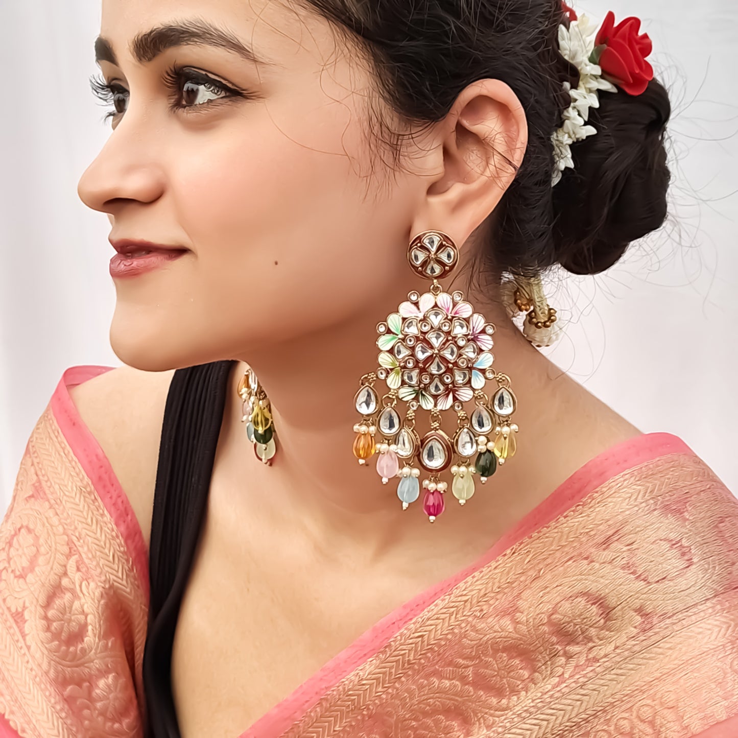 Saanjh Meenakari Chandbali Earrings Multi