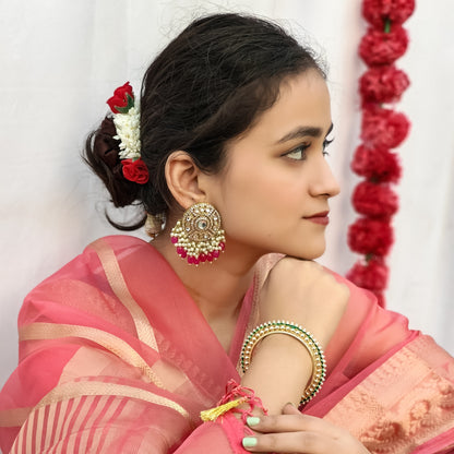 Jiya Dabi Kundan Earrings- Hot Pink