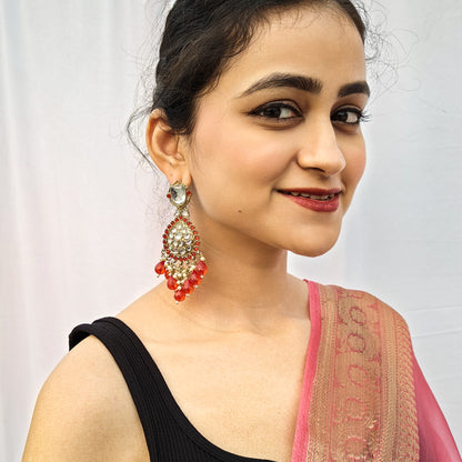 Nimrit Dabi kundan Chandbali Earrings- Red