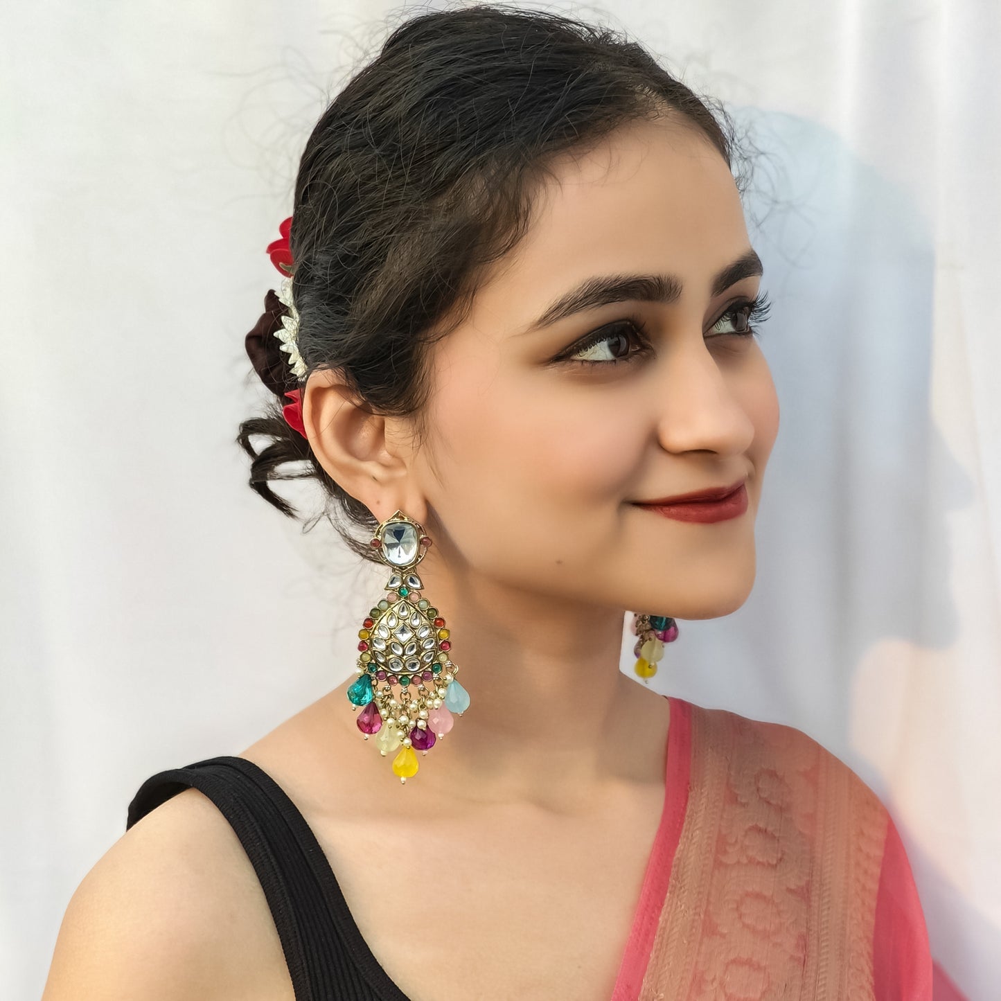 Nimrit Dabi kundan Chandbali Earrings- Multi