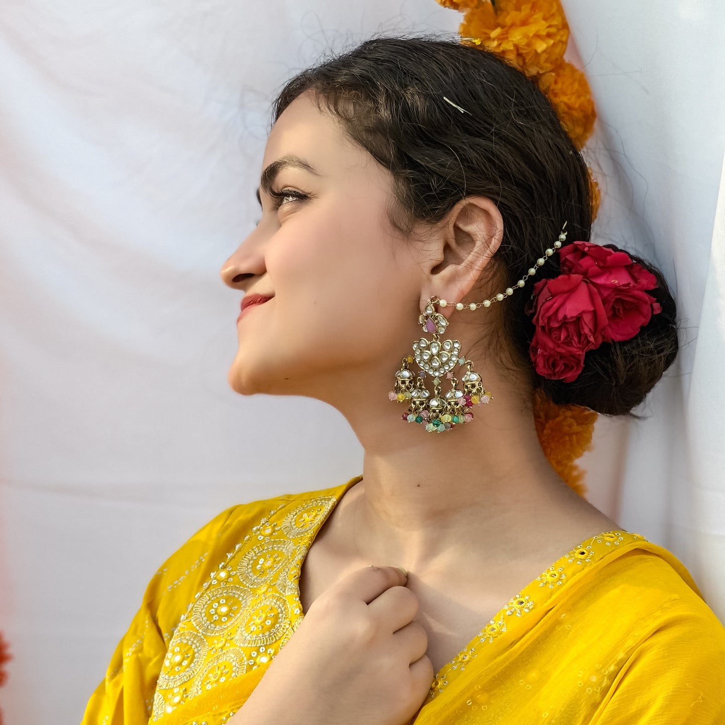 Seher Chandbali Jhumki Earrings with Sahara- Multi