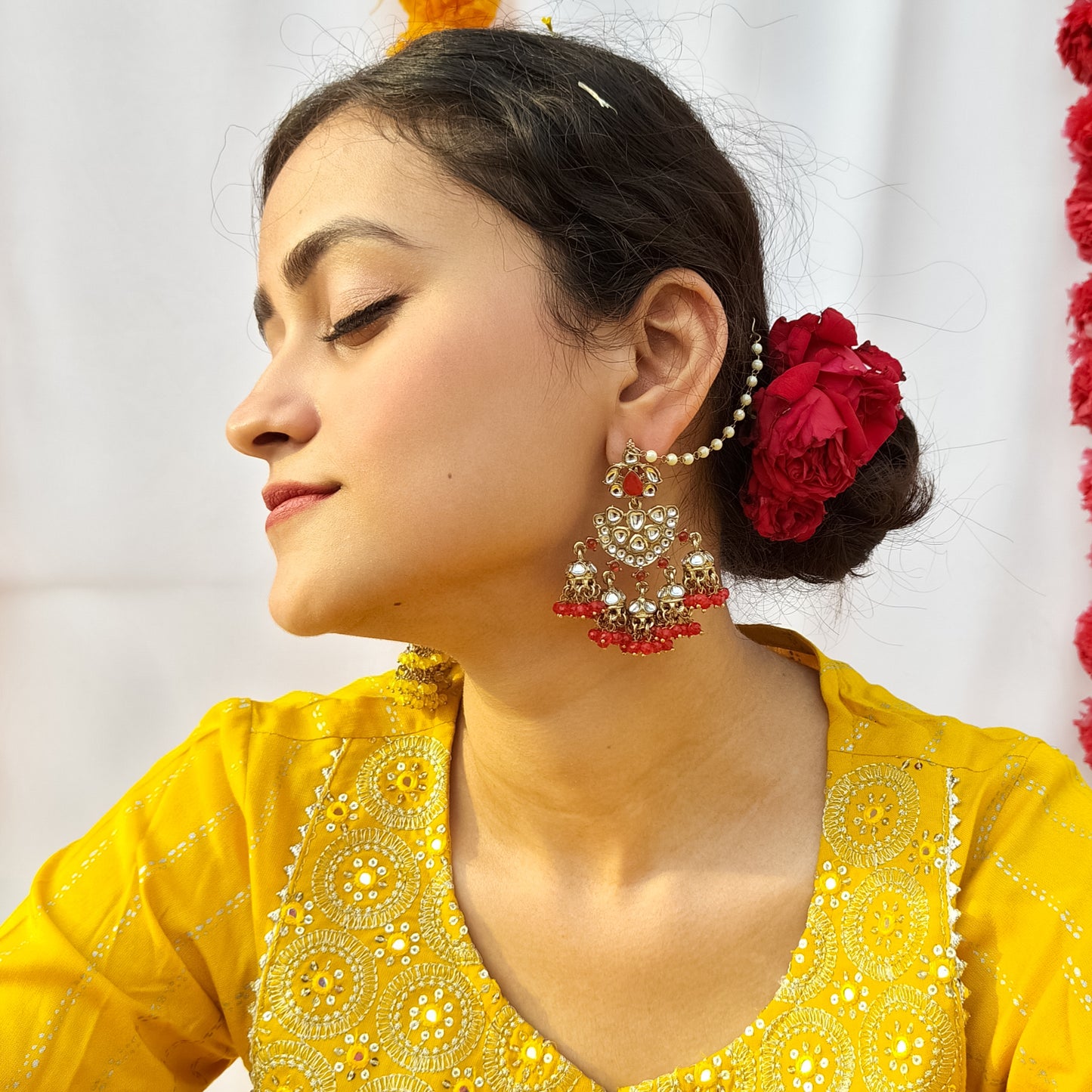 Seher Chandbali Jhumki Earrings with Sahara Red