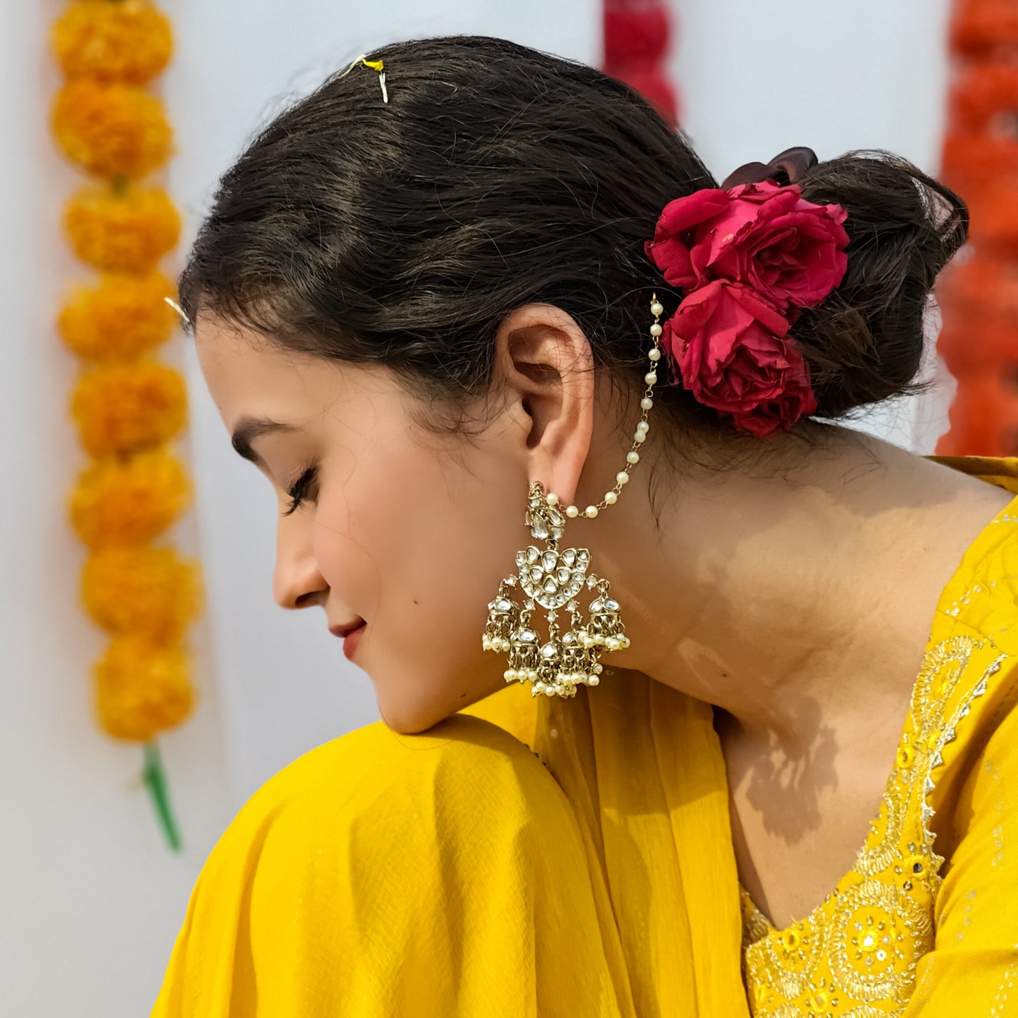 Seher Chandbali Jhumki Earrings with Sahara - Golden