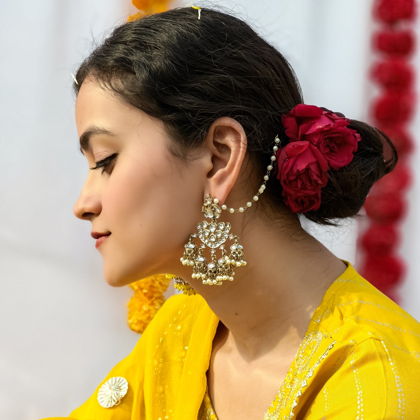 Seher Chandbali Jhumki Earrings with Sahara - Golden
