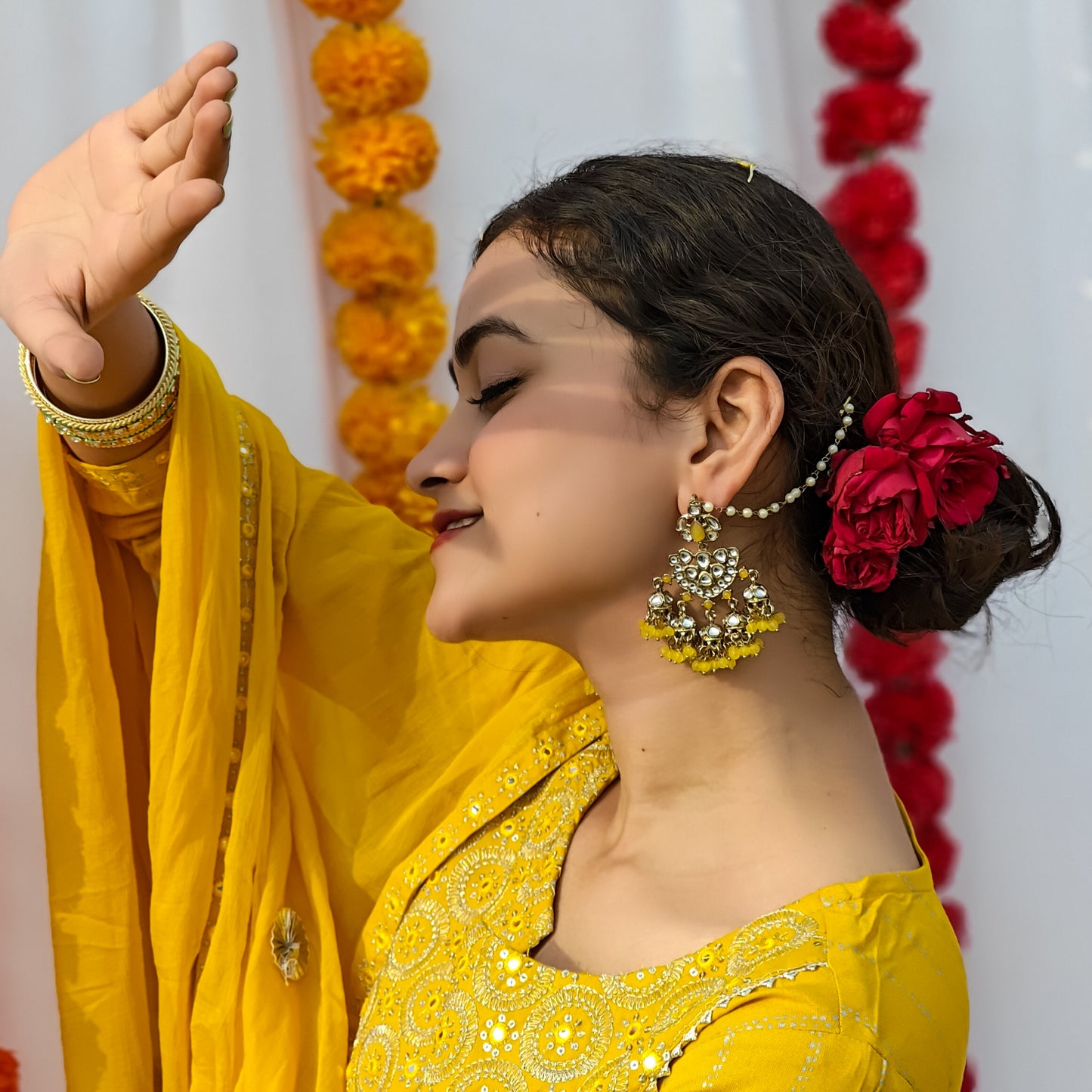 Seher Chandbali Jhumki Earrings with Sahara - Yellow
