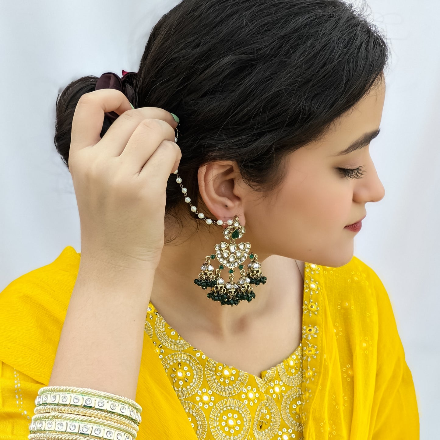 Seher Chandbali Jhumki Earrings with Sahara - Green