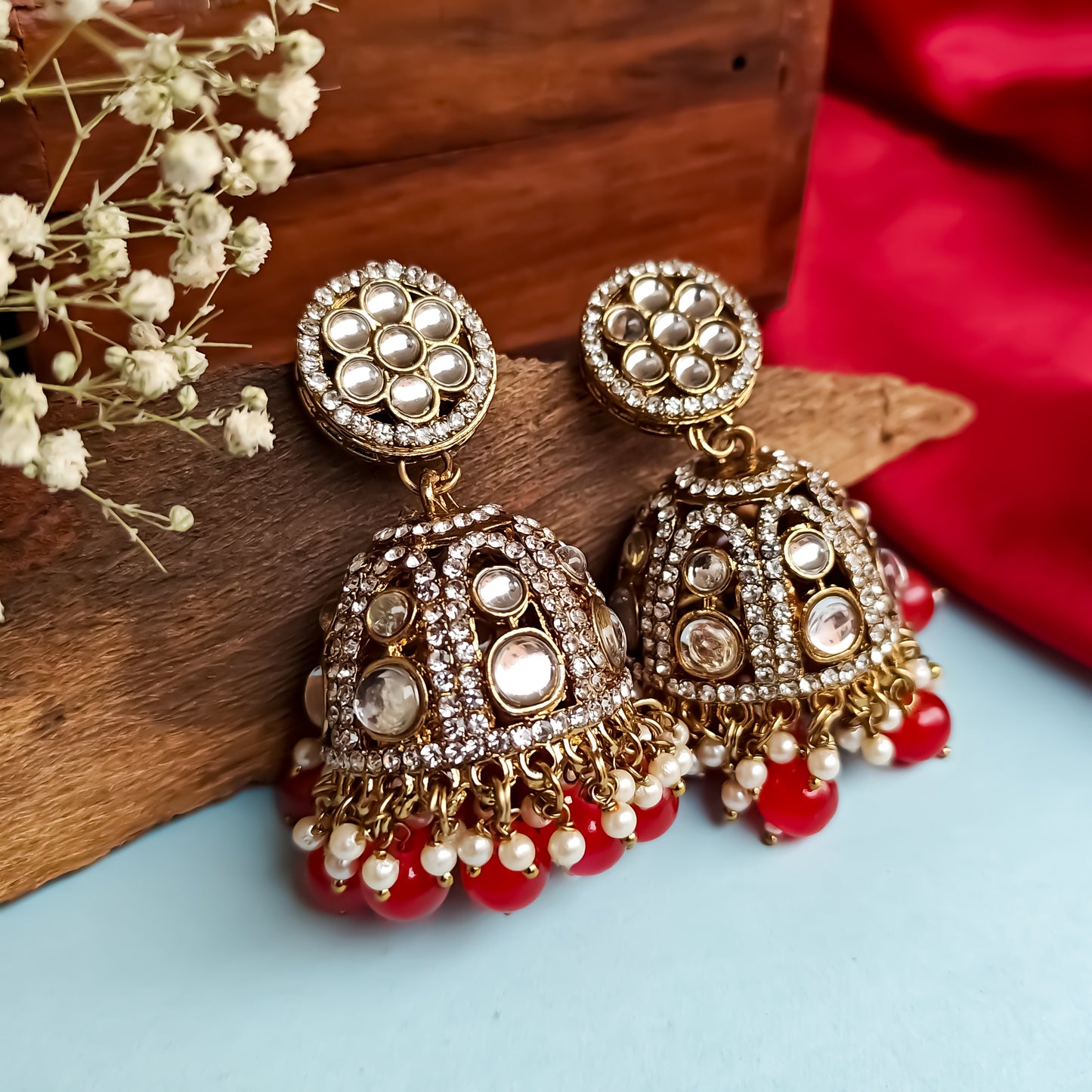 Amita Jhumka Earrings - Red