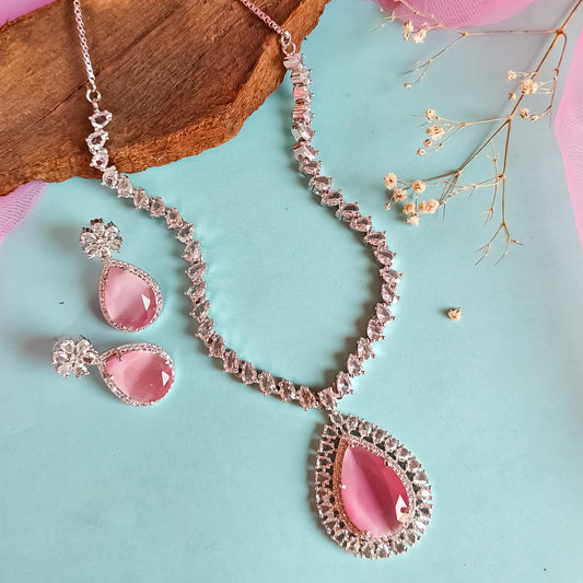 Elena Luxury AD Necklace Set Pastel Pink