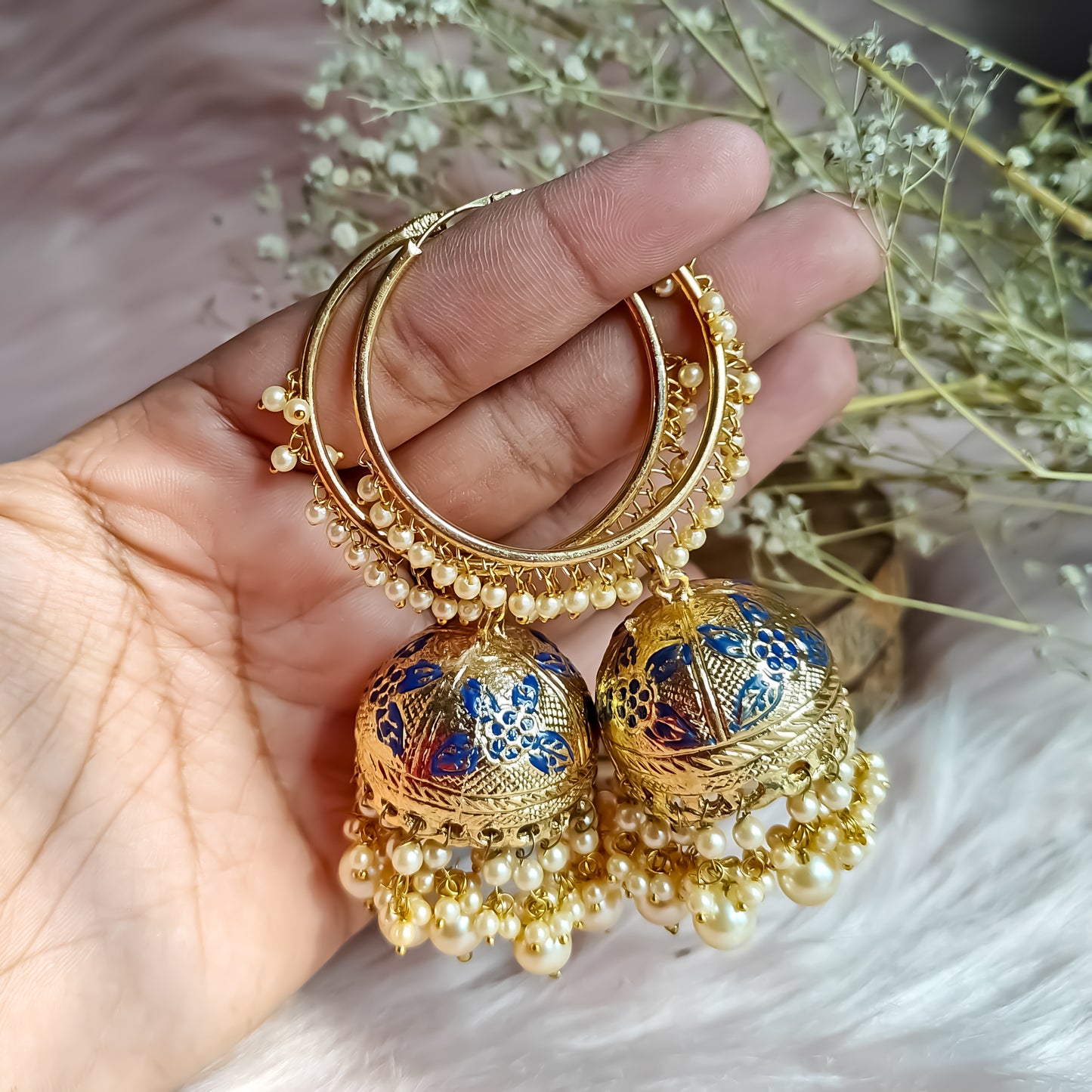 Yamini Bali Meenakari Jhumka Earrings - Blue