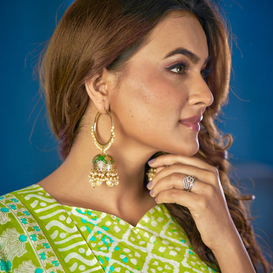 Yamini Bali Meenakari Jhumka Earrings - Green