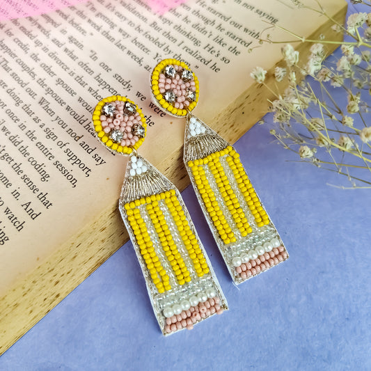 Quirky Pencil Hand Embroidered Earrings