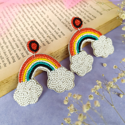 Dancing Rainbow Hand Embroidered Earrings