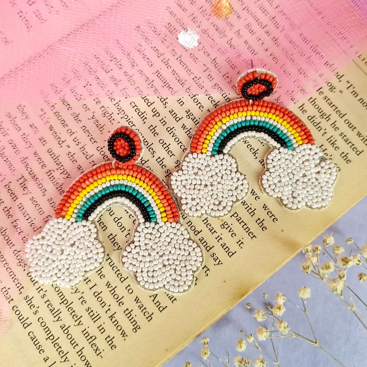 Dancing Rainbow Hand Embroidered Earrings