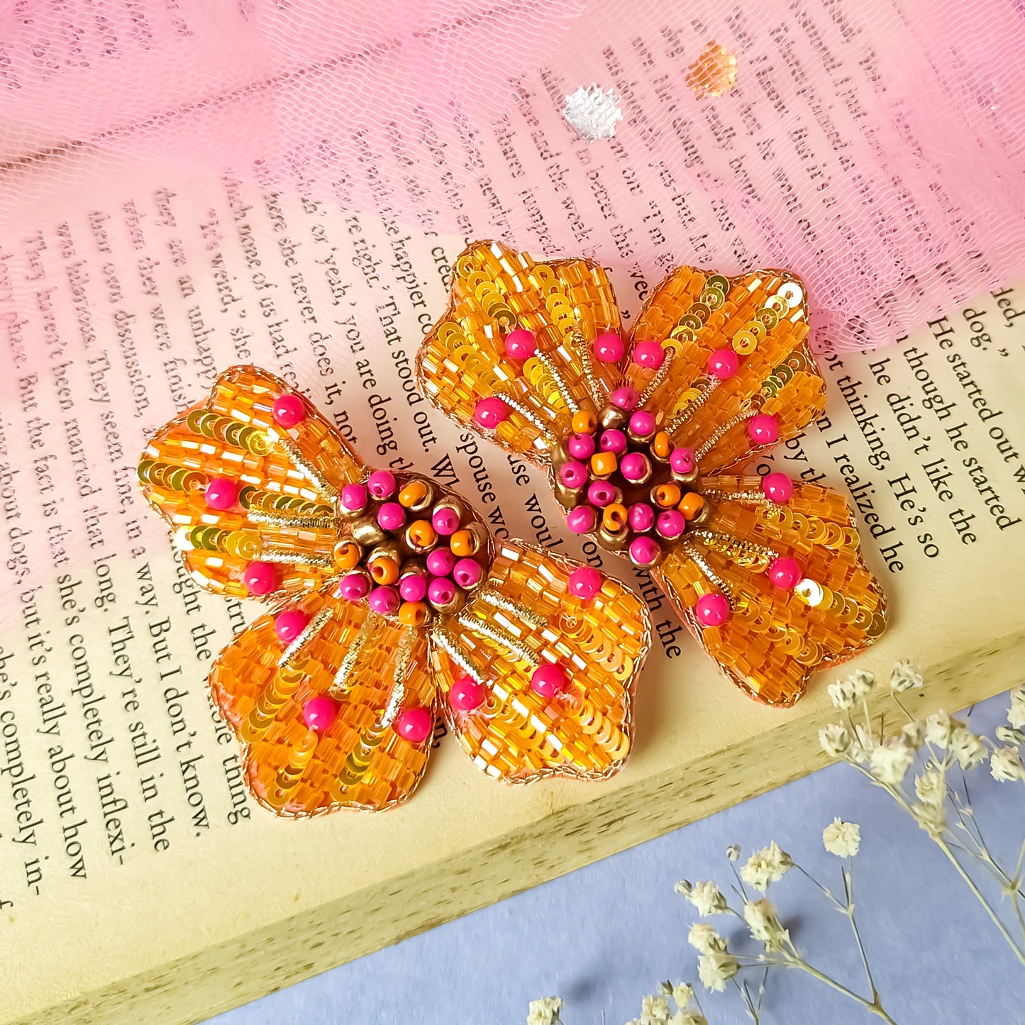 Juliana Crystal Hand Embroidered Earrings - Orange