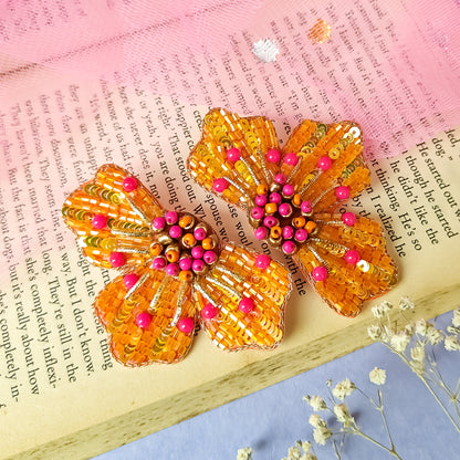 Juliana Crystal Hand Embroidered Earrings - Orange