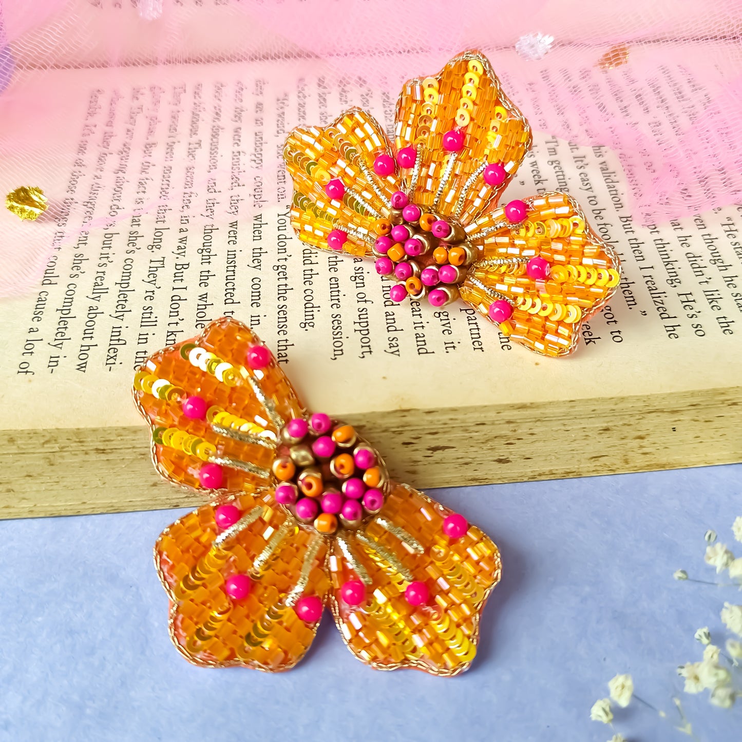 Juliana Crystal Hand Embroidered Earrings - Orange