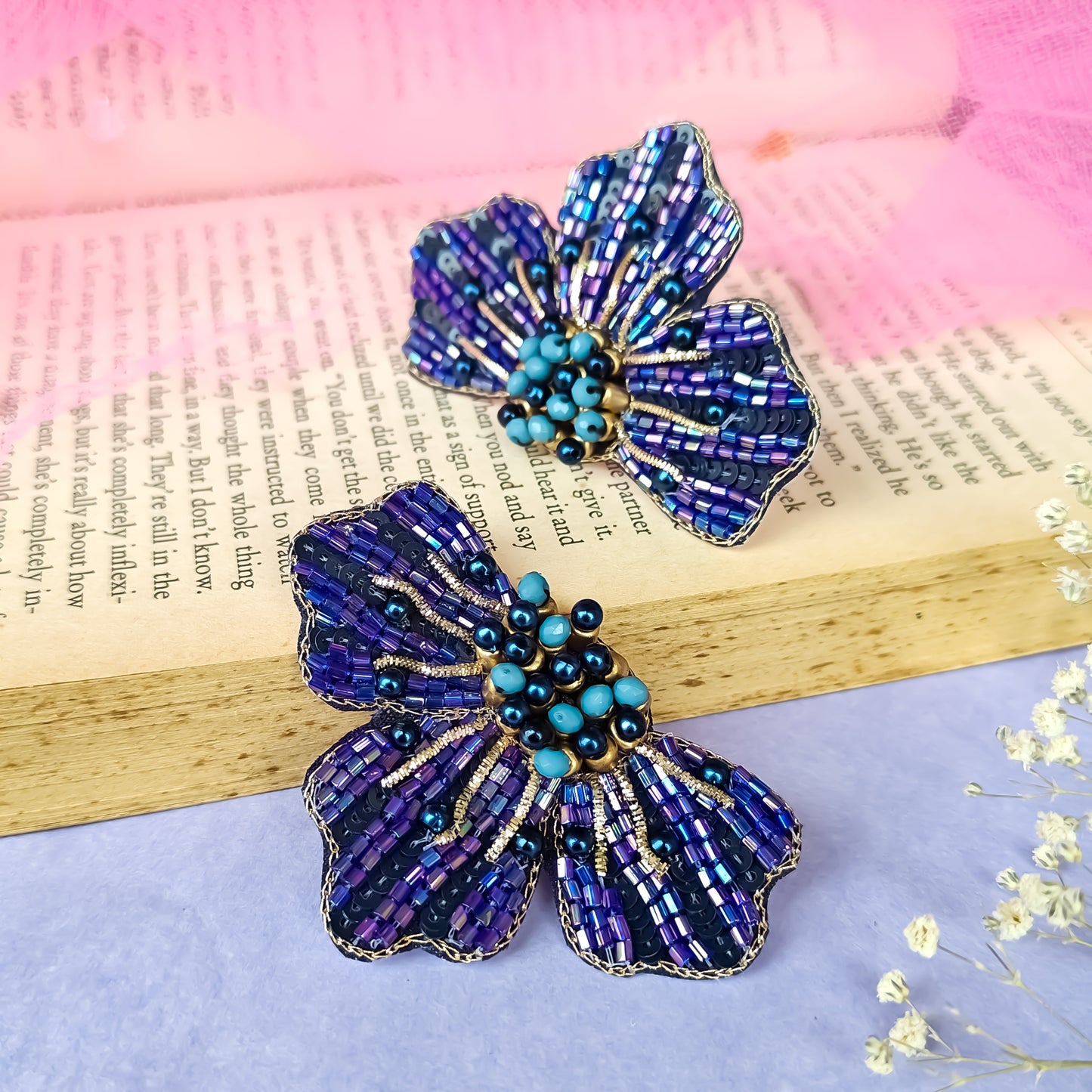 Juliana Crystal Hand Embroidered Earrings - Purple