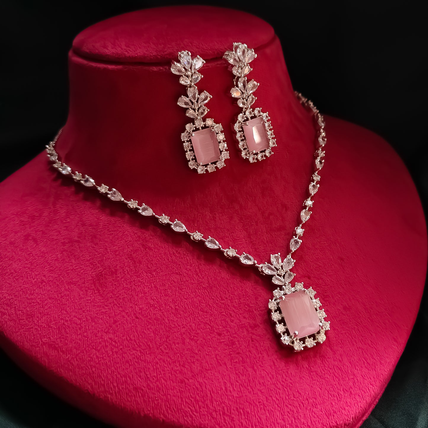 Alia Bhatt Inspired AD Necklace Set - Pastel Pink