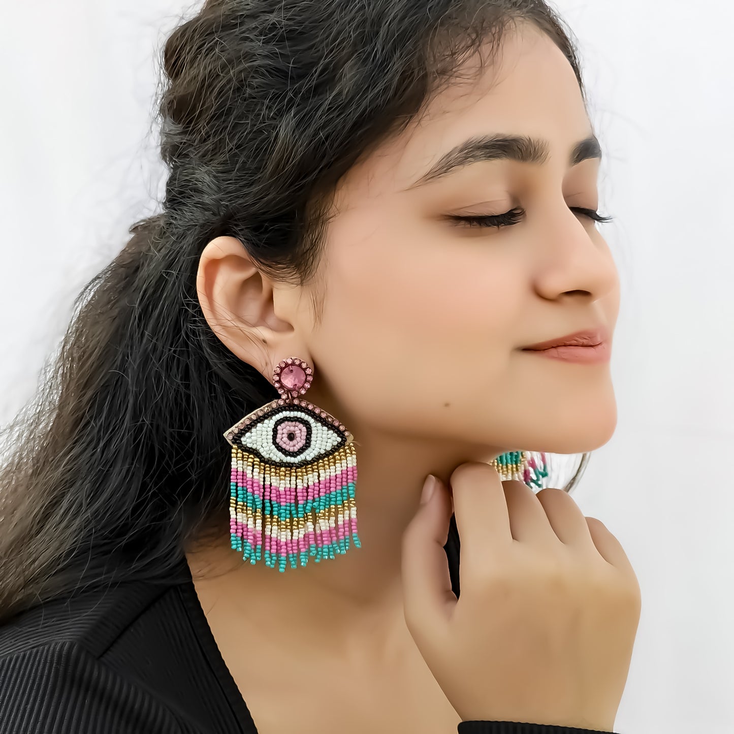 Go Evil Eye Hand Embroidered Earrings