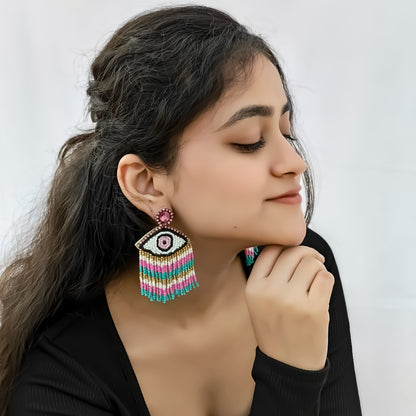 Go Evil Eye Hand Embroidered Earrings
