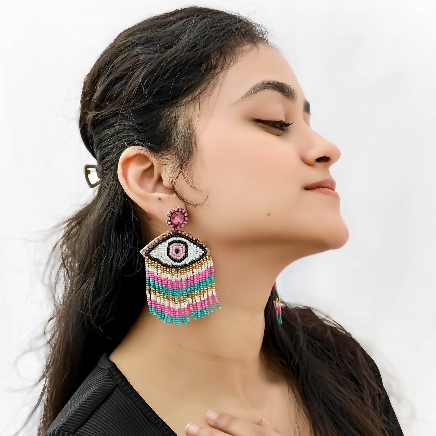 Go Evil Eye Hand Embroidered Earrings