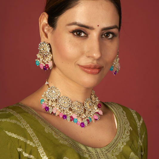 Arshi Kundan Pearl Necklace Set - Multi