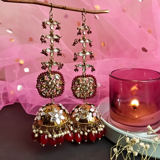 Kanak Jhumka Earrings with Sahara - Maroon