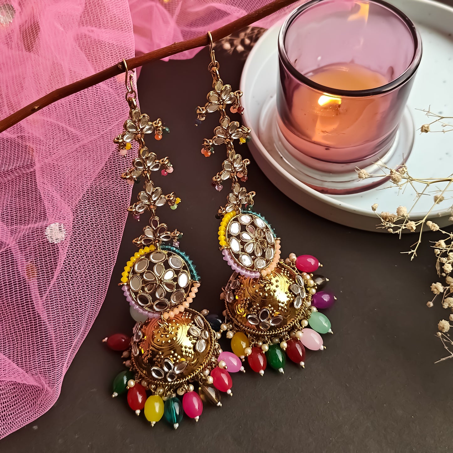 Nazakat Mirror Jhumka Earrings with Sahara - Multi