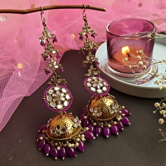 Nazakat Jhumka Earrings - Purple