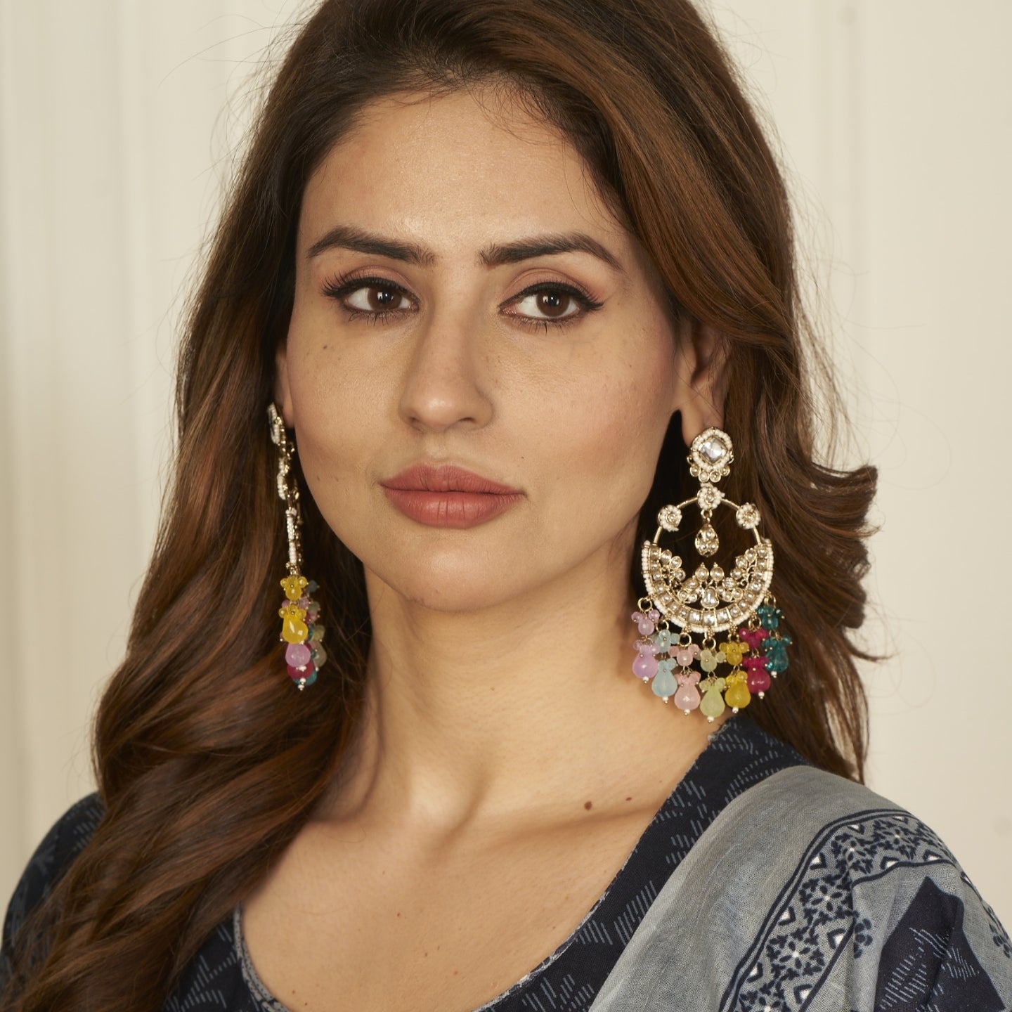 Mahira Kundan Chandbali Earrings - Multi