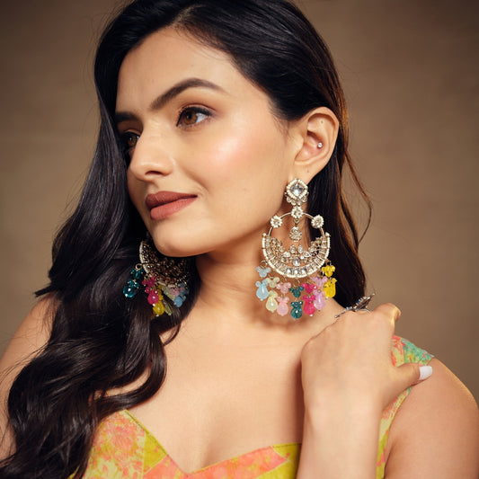 Mahira Kundan Chandbali Earrings - Multi