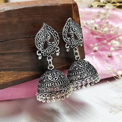 Intricate Peacock Motif work Jhumka Earrings