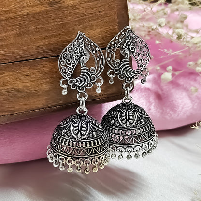 Intricate Peacock Motif work Jhumka Earrings