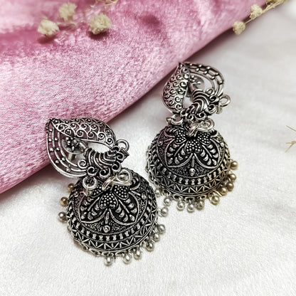 Intricate Peacock Motif work Jhumka Earrings