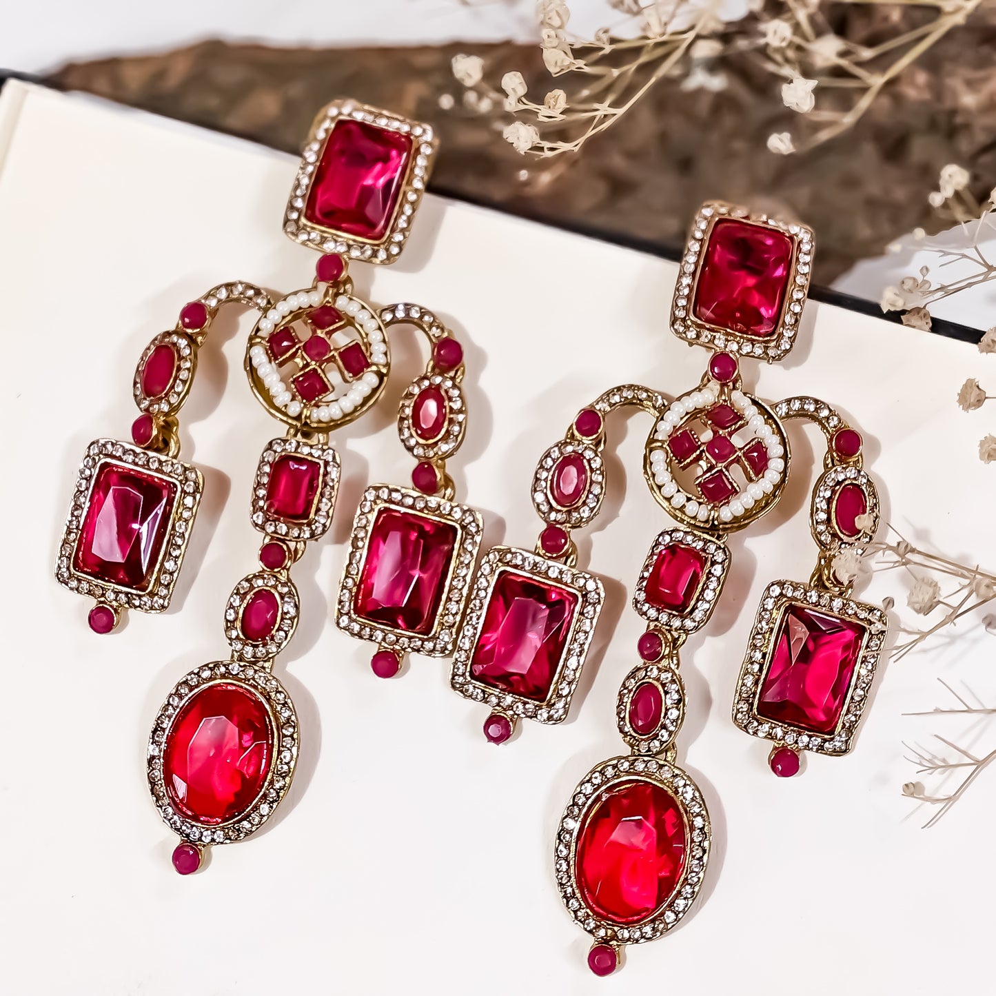 Ankita Inspired Drop Earrings - Hot Pink