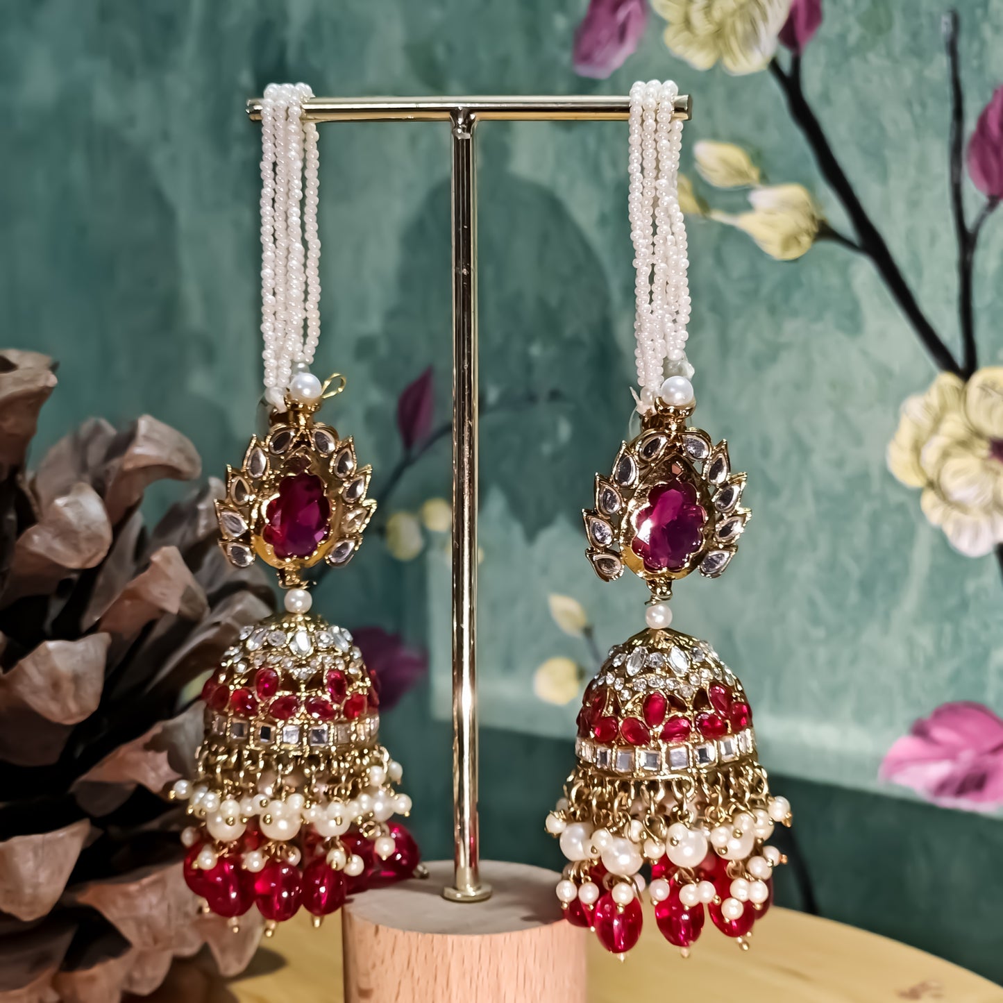 Shagun Jhumka Earrings - Magenta Pink