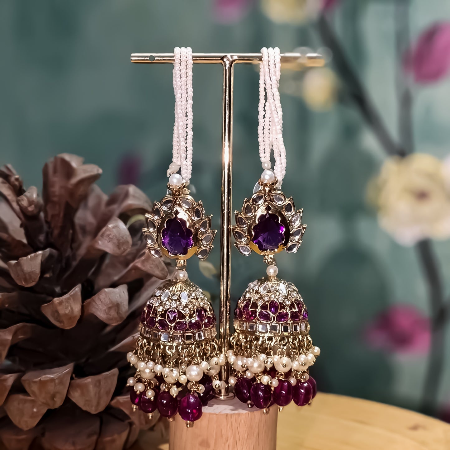Shagun Jhumka Earrings  - Purple