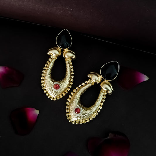 Tashi Handcrafted Brass Chandbali Earrings - Black