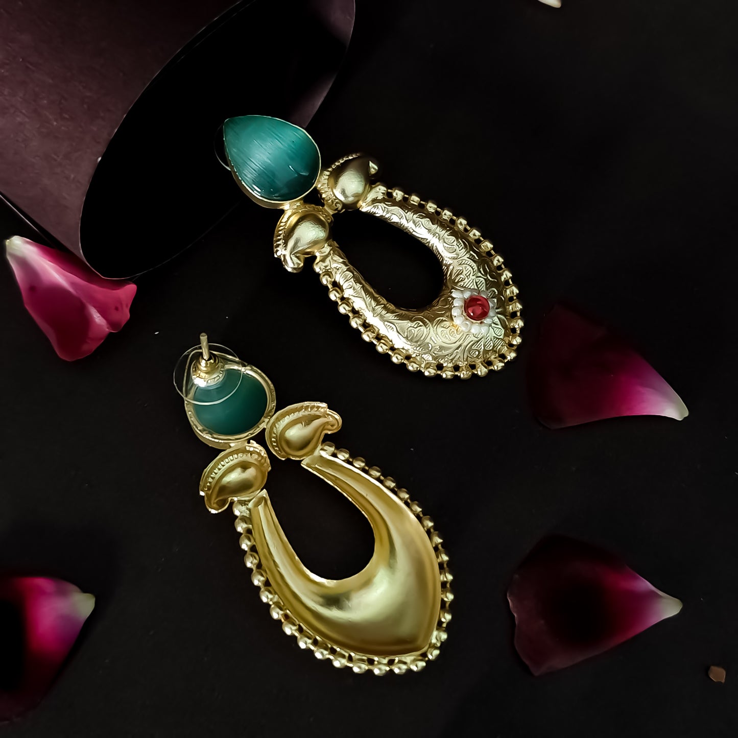 Tashi Handcrafted Brass Chandbali Earrings - Firoza/Turquoise Blue