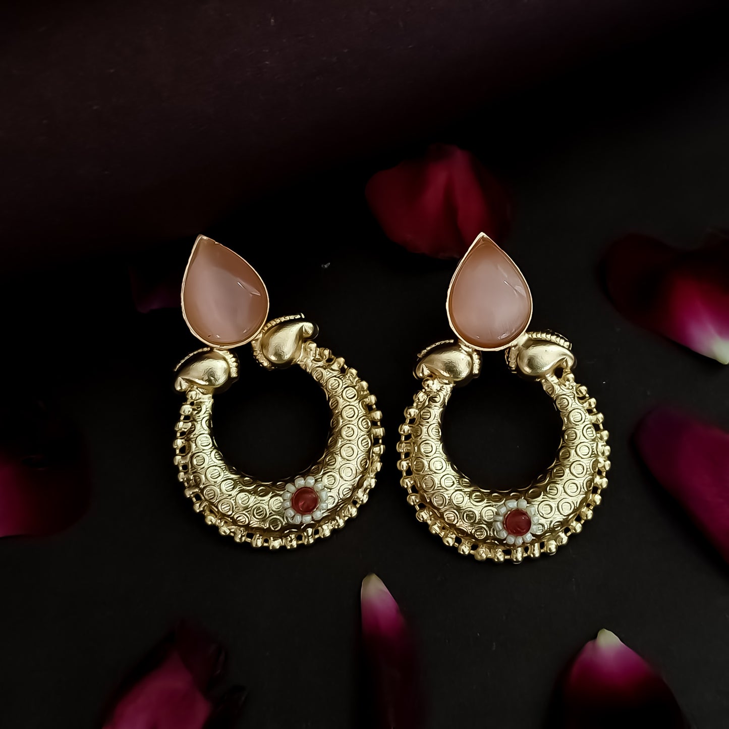 Shyla Handcrafted Brass Chandbali Earrings - Blush Pink