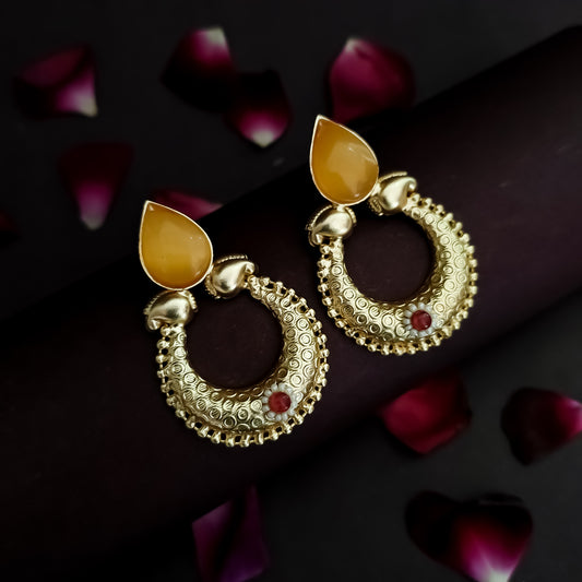 Shyla Handcrafted Brass Chandbali Earrings - Yellow