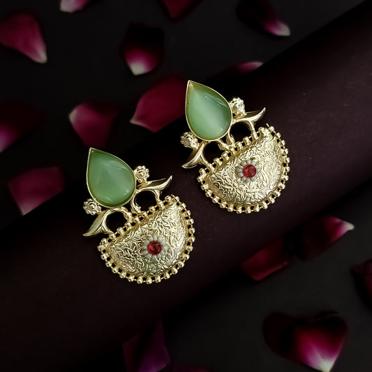 Amulya Handcrafted Brass Chandbali Earrings - Lemon Green