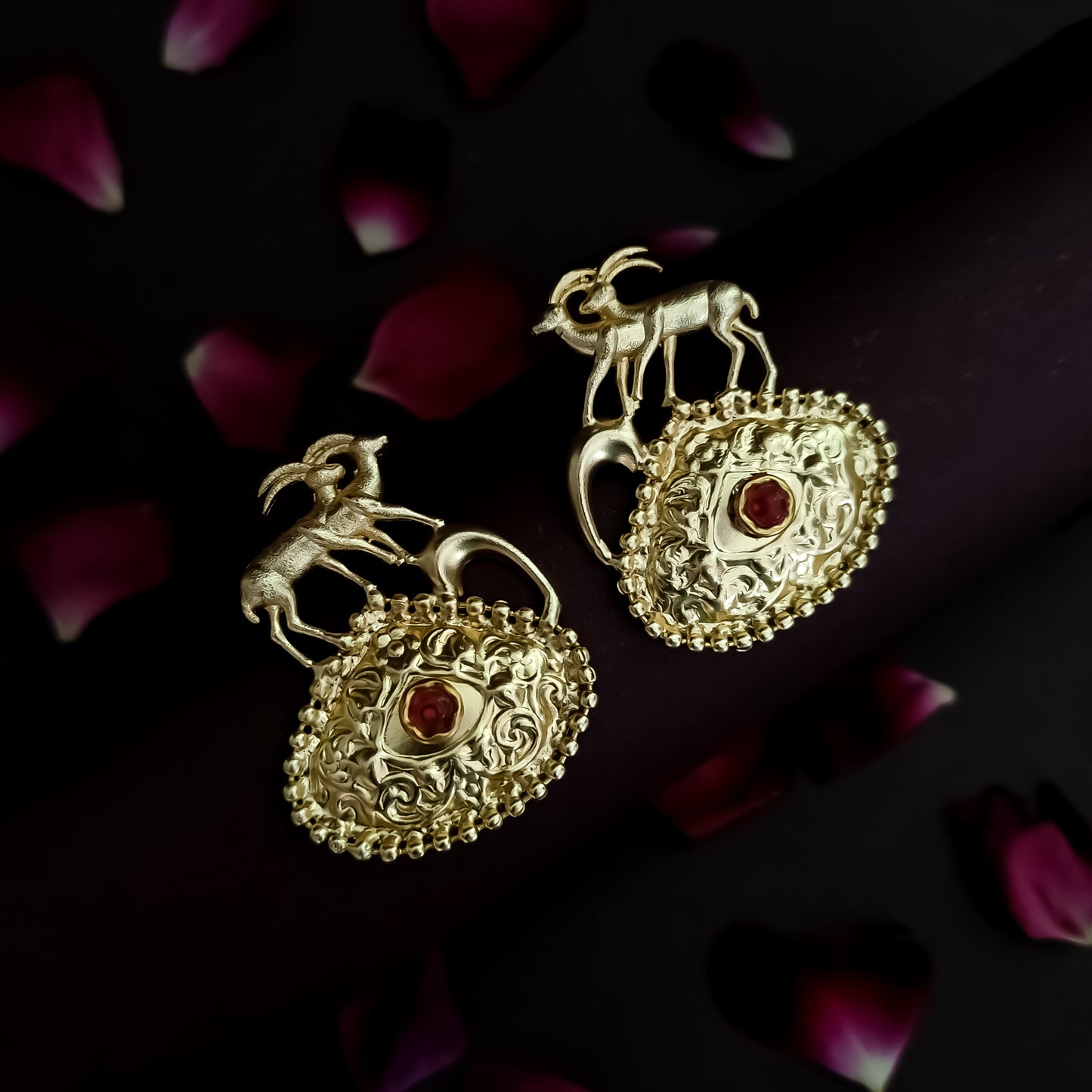 Saanvi Handcrafted Brass Earrings - Red